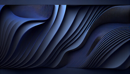 Abstract black and navy blue 3d realistic background. Generative AI.