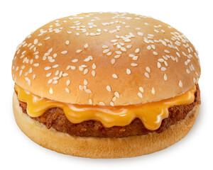 Pork Burger with mustard sauce dressing isolated on white background, Hamburger on white With work...