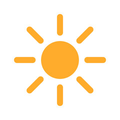 Orange sun icon. Sunny. Brightness adjustment. Vector.