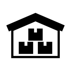 Logistics warehouse and cardboard silhouette icon. Vector.