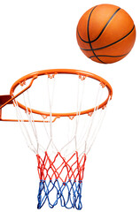 Basketball ball falling into the Basketball hoop isolated on white background, With clipping path