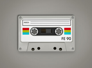 Audio cassette isolated on gray background. 3D illustration
