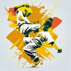 Kids trainig capoeira martial art graphic
