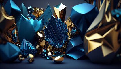 Colorful Blue Crystal Shapes form a Contemporary Luxury Background. Generative AI.