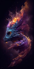 dragon in galaxy stars with iridescent style and with the shape of a dragons face generative ai