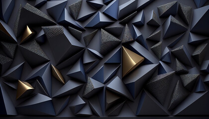 Modern black and dark navy blue abstract 3d triangle background. Generative AI.