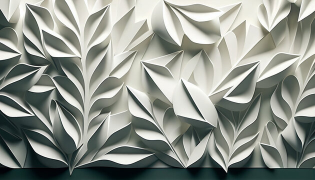 White geometric leaves 3d tiles texture background. Generative AI