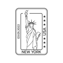 New York City travel stamp with The Statue of Liberty. Passport seal. USA symbol. Vector illustration.