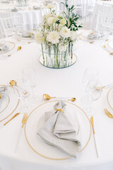 A festive table set for a wedding