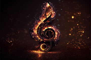 illustration of majestic treble clef music string instrument in gold colors