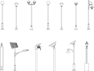 Vector sketch illustration of garden and street lighting lamp