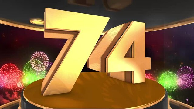 74th birthday animation in gold with fireworks background, 
Animated 74 years Birthday Wishes in 4K 
