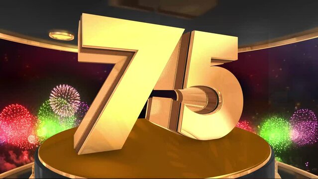 75th birthday animation in gold with fireworks background, 
Animated 75 years Birthday Wishes in 4K 