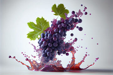 illustration of fresh grape fruit with water splash on white background - obrazy, fototapety, plakaty