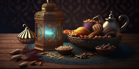 Ramadan Kareem background, Islamic religion. Generative Ai