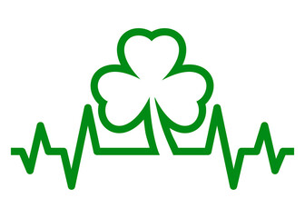 Día de San Patricio. Icono aislado con silueta de shamrock de 3 hojas con línea de pulso © teracreonte