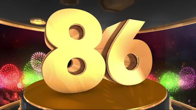 86th birthday animation in gold with fireworks background, 
Animated 86 years Birthday Wishes in 4K 
