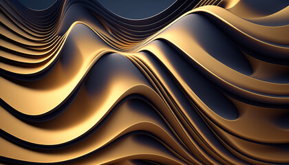 Luxury wave band abstract 3d background surface with gold texture. Generative AI