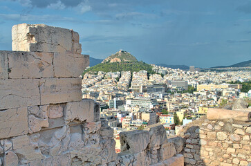 View from the Acropolis to the Mount Lycabettus - Athens, Greece.