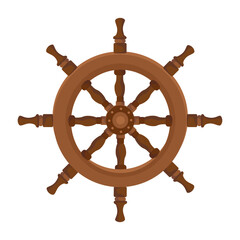 Wooden helm of ancient ship. Isolated icon on white background. Vector illustration for map design, posters, postcards, backgrounds. 