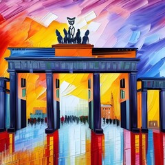 Image of Brandenburg Gate, Berlin, neo-impressionist effect, created with generative AI tools. printed on Printed Glass Basin Splashbacks