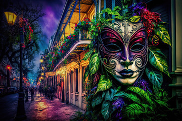 New Orleans masks for Mardi Gras carnival event - Generative AI - obrazy, fototapety, plakaty
