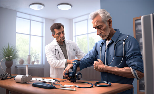 An elderly man undergoing medical test at the hospital - Generative AI