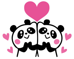 かわいいシンプル双子パンダ　ハートラブラブポーズ