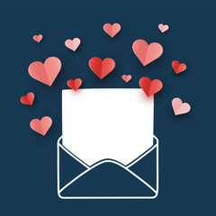 Valentine’s hearts with envelope. Paper cut decorations. Vector illustration