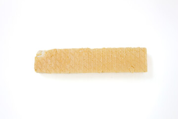 Vanilla wafer isolated on white background. Top view, flat lay.