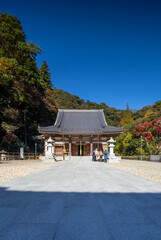a japanese house building in Minoh Park or Minoo Park in autumn.
