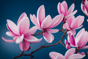 Beautiful pink magnolia flowers in the spring, Generative AI Art Illustration 02