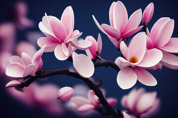 Naklejka na ściany i meble Beautiful pink magnolia flowers in the spring, Generative AI Art Illustration 01