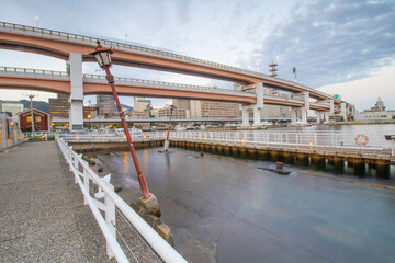 The Port of Kobe, Japan at dusk in autumn