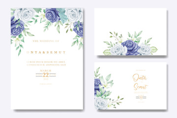 Fototapeta na wymiar Navy blue Floral Wedding Invitation Card Template