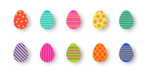 Collection of paper cut Easter eggs icons on transparent background. PNG illustration