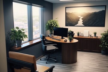 Modern Reception Area with Desk and Seating