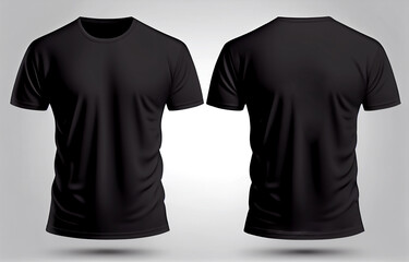 Blank black shirt mock up template, front and back view, isolated on white, plain t-shirt mockup. Tee sweater sweatshirt design presentation for print. Generative Ai. - obrazy, fototapety, plakaty