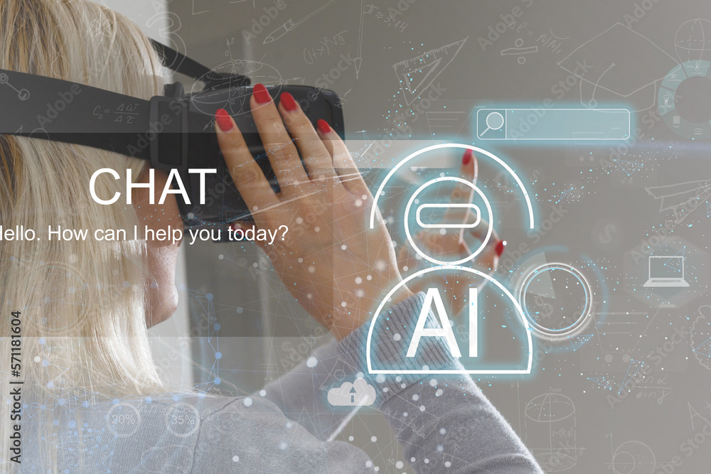 Aufkleber chat with ai or artificial intelligence. young businessman chatting with a smart ai or artificial in
