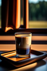 multilayer black coffee on wooden table