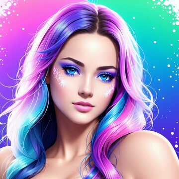 portrait of a beautiful girl in a stream of colors from a rainbow wave, body art, fantasy, generated in AI
