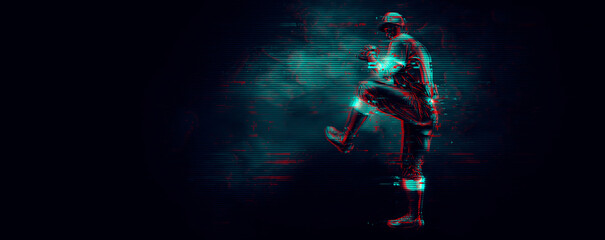 Obraz premium Abstract silhouette of a baseball player on black background. Baseball player batter hits the ball.