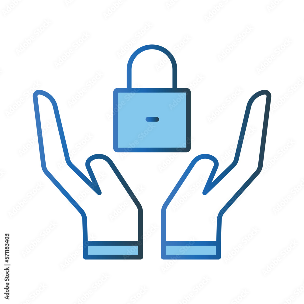 Poster security icon illustration. hand icon with padlock. icon related to protection. lineal color icon st