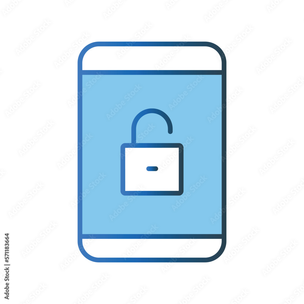 Poster open system icon illustration. mobile phone icon with padlock. icon related to security. lineal colo