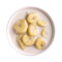 Thai dessert, ripe banana fruit in sweet coconut milk