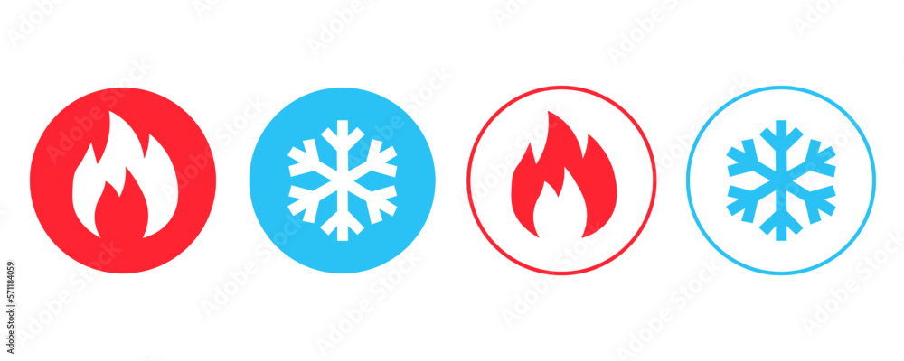Poster hot and cold icon. fire and snowflake sign. heating and cooling button, temperature adjustment butto