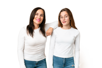 mother and daughter over isolated chroma key background happy and laughing