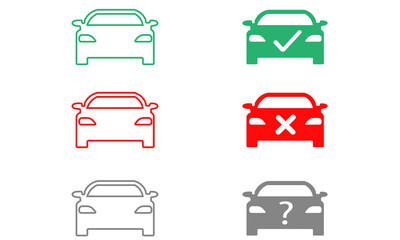 a set of car icons with a check mark and a cross, a set of icons for checking the car for serviceability, car repair eps10
