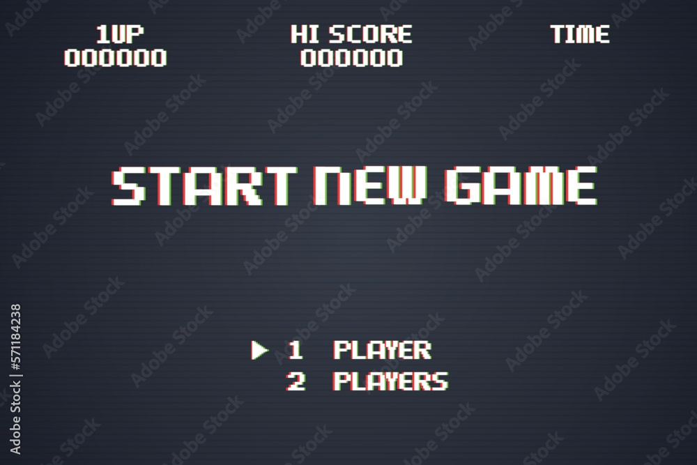 Poster start a new game background with player selection.8 bit game.retro game.
