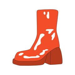 Illustration of a retro shoe in the style of the 60s - 70s. Glossy, latex platform shoes. Hippie accessory. Isolated icon on a white background